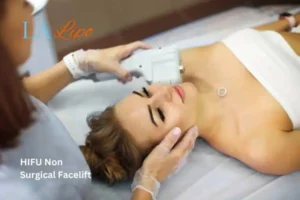 Woman having Hi-Fu to reduce wrinkles Shepperton.