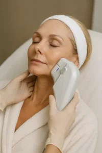 Woman receiving HIFU non surgical facelift treatment Shepperton