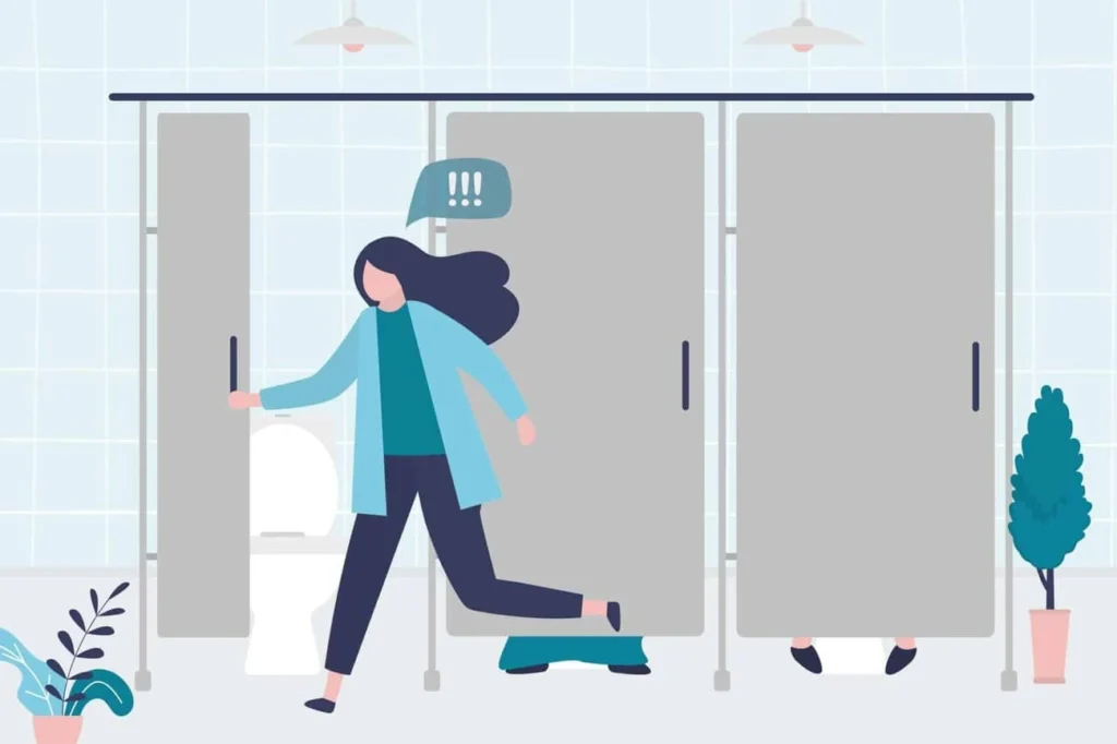 graphic of Urine incontinence Shepperton woman running to the toilet.
