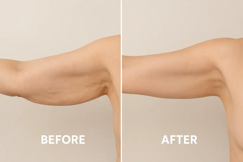 Picture of LA LIPO Shepperton before and after results of skin tightening treatment on the upper arms.